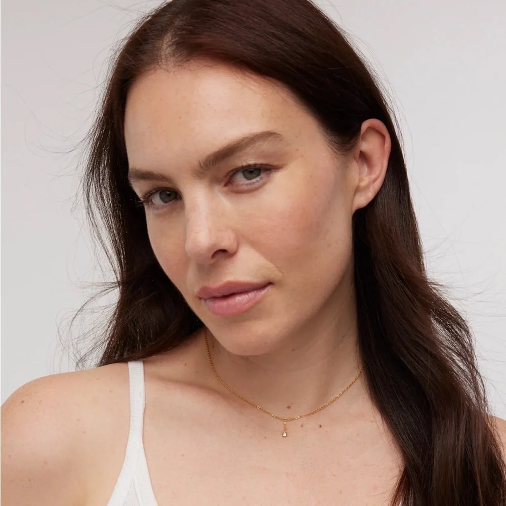 Madewell 14k gold Demi-Fine Bezel Set Lariat Necklace - Picture 2 of 5